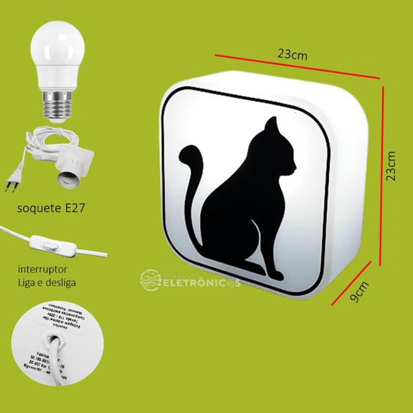 Imagem de Luminária Gato Silhueta Para Decorar e Iluminar Lâmpada Cor Branca 10010715B