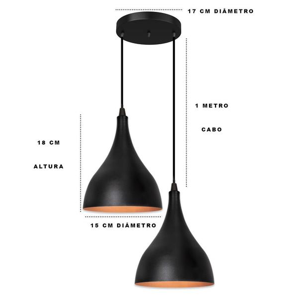 Imagem de Luminária Gota Dupla Preto Fosco / Cobre