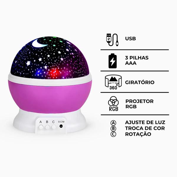 Imagem de Luminária Infantil com Projeção de Estrelas 360º - Design Encantador