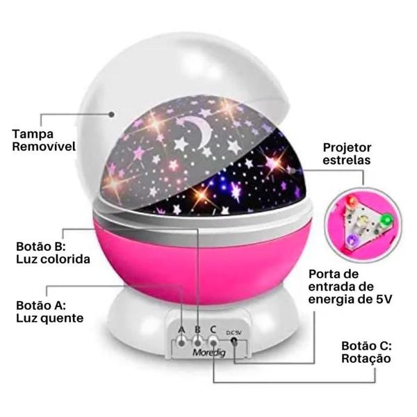 Imagem de Luminária Infantil De Quarto Mesa Galáxia Lua Giratório 360 127V/220V