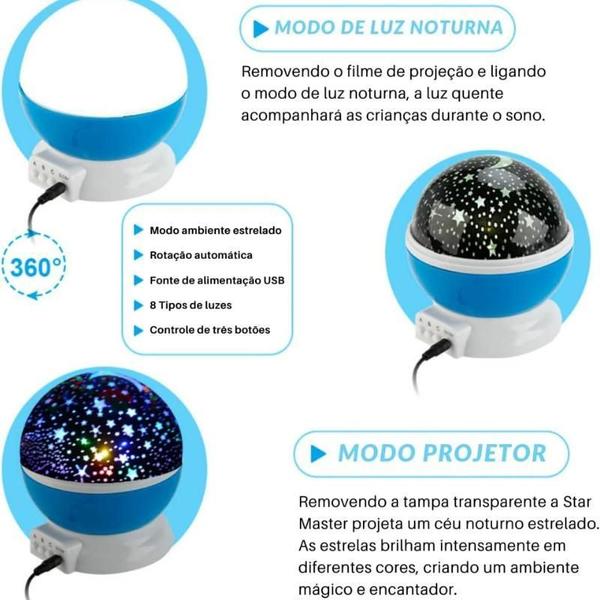 Imagem de Luminária Infantil Quarto Mesa Galáxia Lua Giratório 360