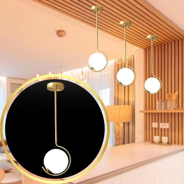 Imagem de Luminária Jabuticaba 60cm Metal Dourada Globo Vidro Pendente Lustre Teto KJDD-E-067-GOLD