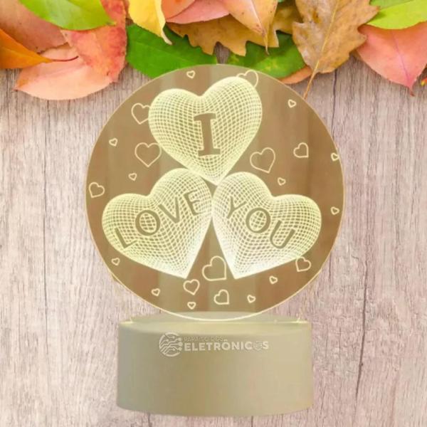 Imagem de Luminária Led 3d  Abajur De Mesa I Love You Presente  Decoração EB60916