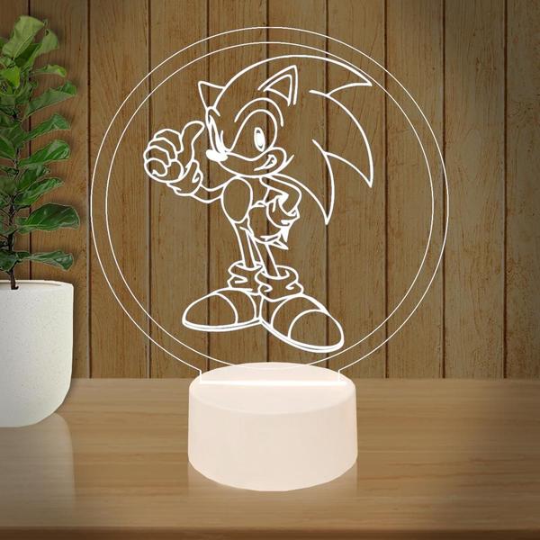 Luminária Led 3D Abajur Sonic Game Geek Jogo Presente Criativo Decoração - 3D Fantasy Imagem de Luminária Led 3D Abajur Sonic Game Geek Jogo Presente Criativo Decoração