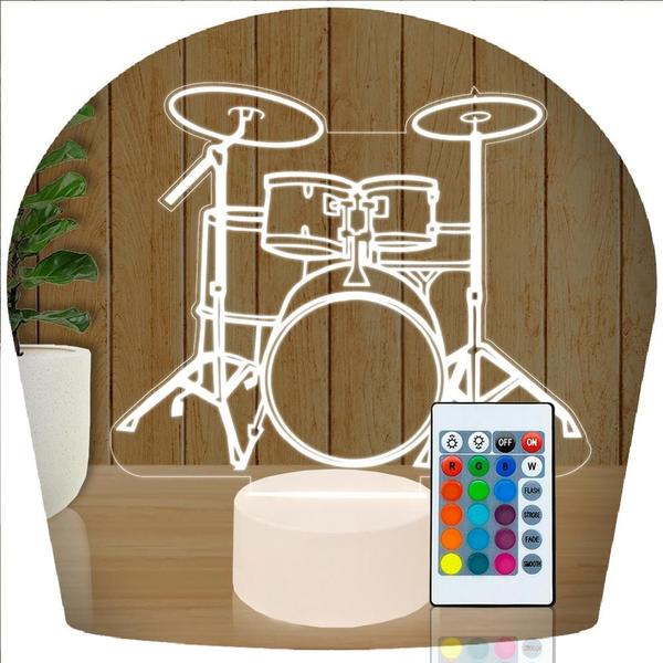 Imagem de Luminária Led 3d  Bateria Baterista Banda Abajur Presente Criativo Decoração