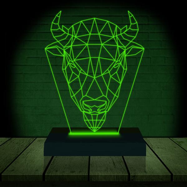 Luminária Led 3D Bisão Búfalo Abajur Presente Criativo Decoração - 3D Fantasy Imagem de Luminária Led 3D Bisão Búfalo Abajur Presente Criativo Decoração