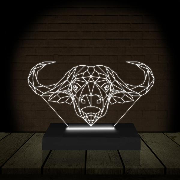 Luminária Led 3D Búfalo Bisão Abajur Presente Criativo Decoração - 3D Fantasy Imagem de Luminária Led 3D Búfalo Bisão Abajur Presente Criativo Decoração