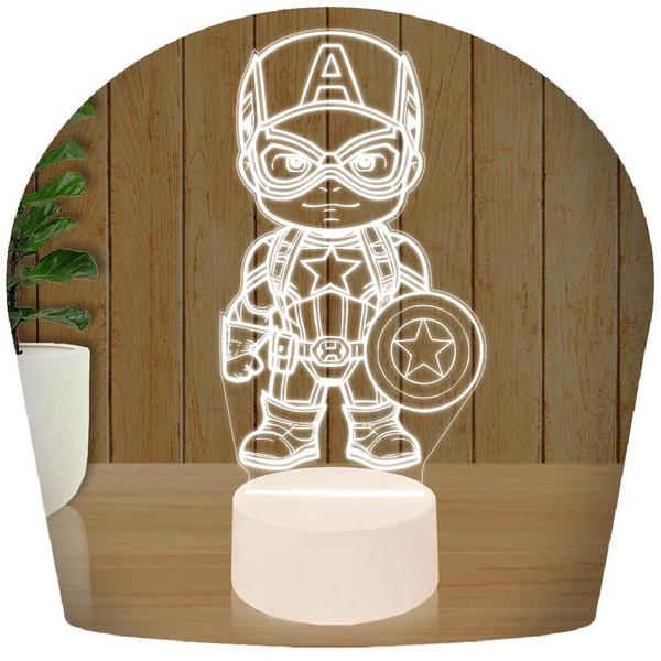 Luminária Led 3d Capitão América Baby Abajur Presente Criativo Decoração - 3D Fantasy Imagem de Luminária Led 3d Capitão América Baby Abajur Presente Criativo Decoração