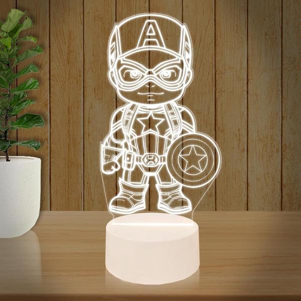 Luminária Led 3d Capitão América Baby Abajur Presente Criativo Decoração - 3D Fantasy Imagem de Luminária Led 3d Capitão América Baby Abajur Presente Criativo Decoração