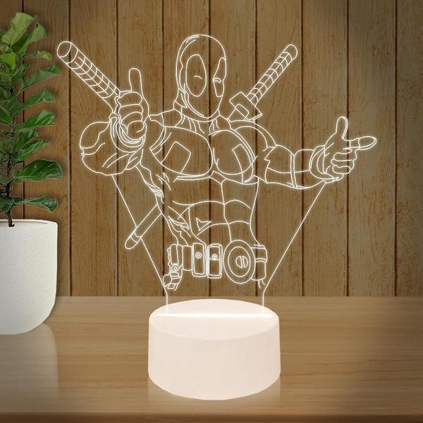 Luminária Led 3D Deadpool Heroi1 Presente Criativo Decoração - 3D Fantasy Imagem de Luminária Led 3D Deadpool Heroi1 Presente Criativo Decoração