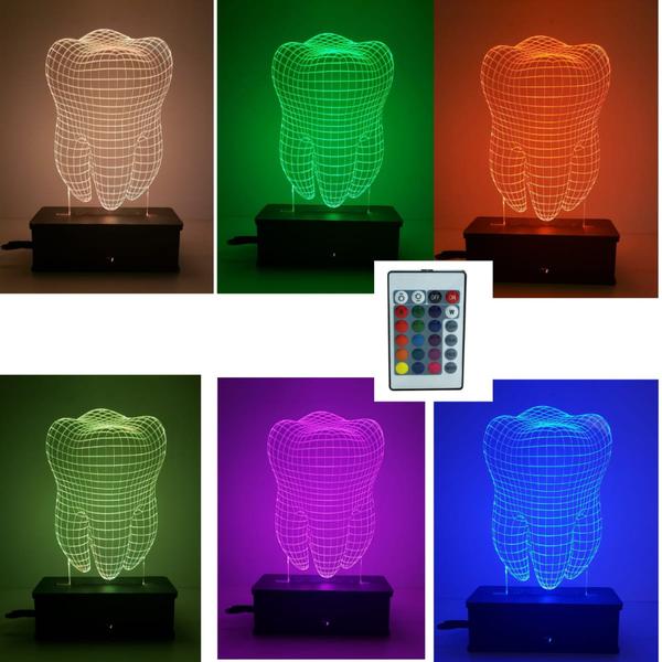 Imagem de Luminaria Led 3d, Dente, Decoração, 16 Cores controle remoto