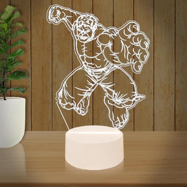 Luminária Led 3D Hulk Herói - 3D Fantasy Imagem de Luminária Led 3D Hulk Herói