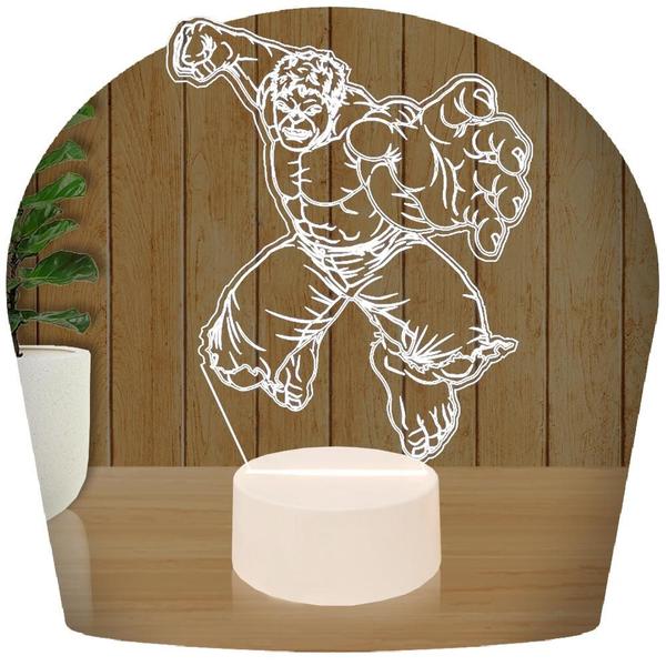 Luminária Led 3D Hulk Herói - 3D Fantasy Imagem de Luminária Led 3D Hulk Herói