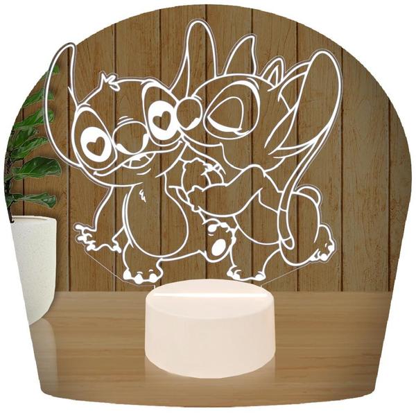 Imagem de Luminária Led 3d  Lilo Stitch Angel  Abajur