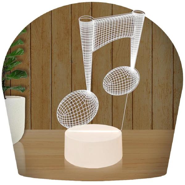 Luminária Led 3d Nota Musical Musica Abajur 3 - 3D Fantasy Imagem de Luminária Led 3d Nota Musical Musica Abajur 3