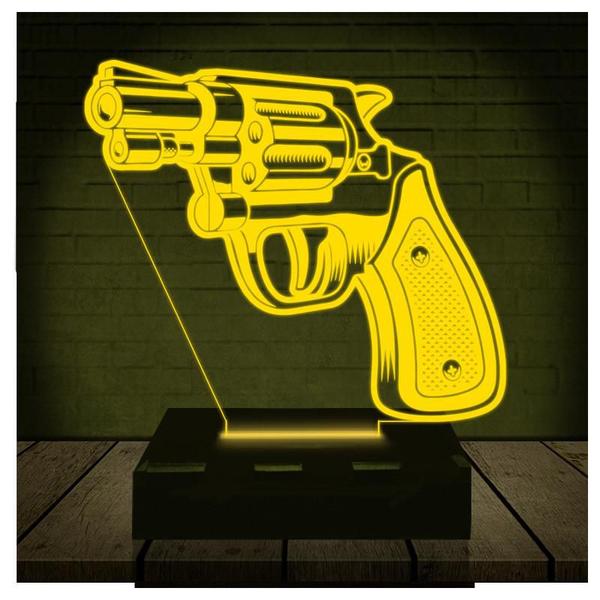 Imagem de Luminária Led 3d  Revolver Arma  Abajur 16 Cores + Controle