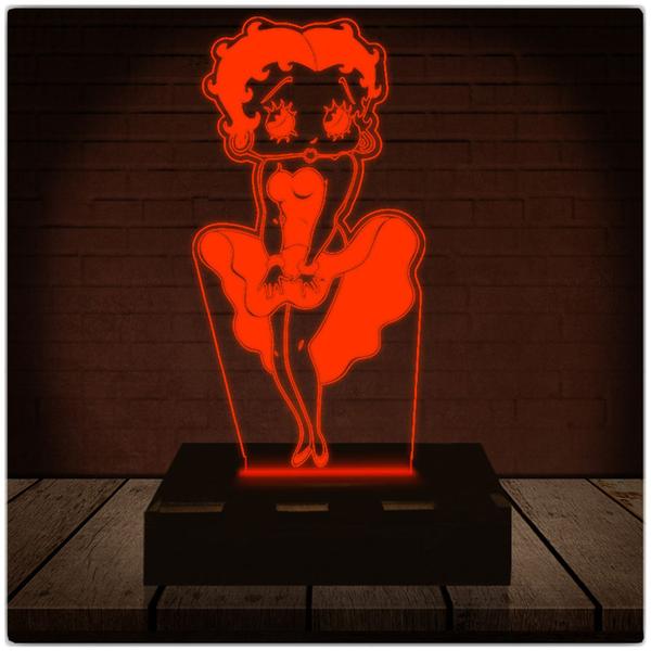 Imagem de Luminária Led Abajur  3D  Betty Boop  16 Cores + Controle Remoto