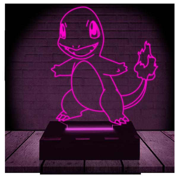 Imagem de Luminária Led Abajur  3D  Charmander Pokemon  16 Cores + Controle Remoto