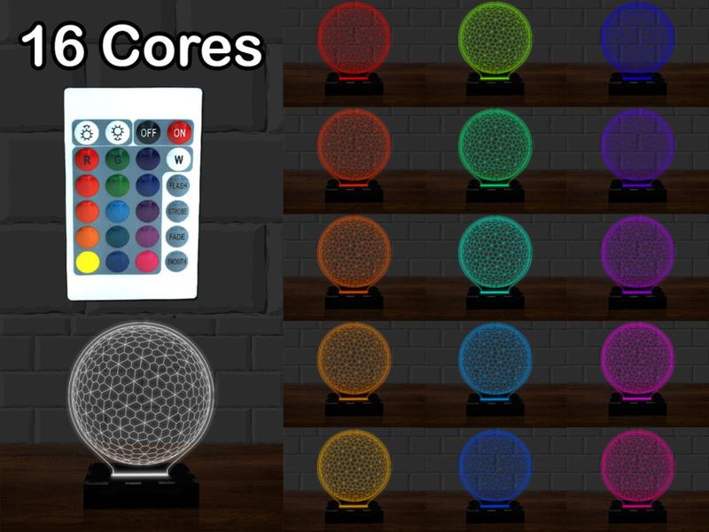 Imagem de Luminária Led Abajur  3D  Coruja  16 Cores + Controle Remoto