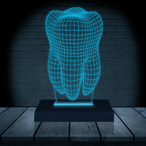 Imagem de Luminária Led Abajur  3D  Dente Dentista  16 Cores + Controle Remoto