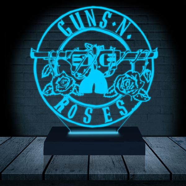 Imagem de Luminária Led Abajur  3D  Guns N Roses Rock 2  16 Cores + Controle Remoto