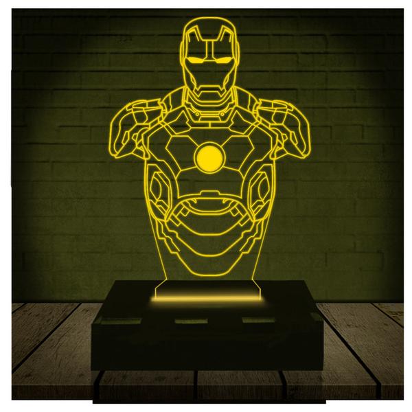 Imagem de Luminária Led Abajur  3D  Homem De Ferro Marvel Heroi 2   16 Cores + Controle Remoto