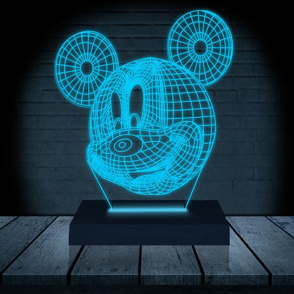 Imagem de Luminária Led Abajur  3D  Mickey Disney  16 Cores + Controle Remoto