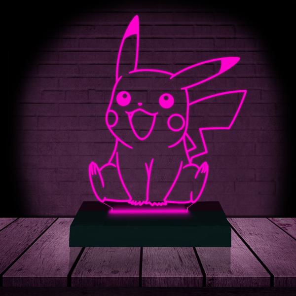 Imagem de Luminária Led Abajur  3D  Pikachu Pokemon