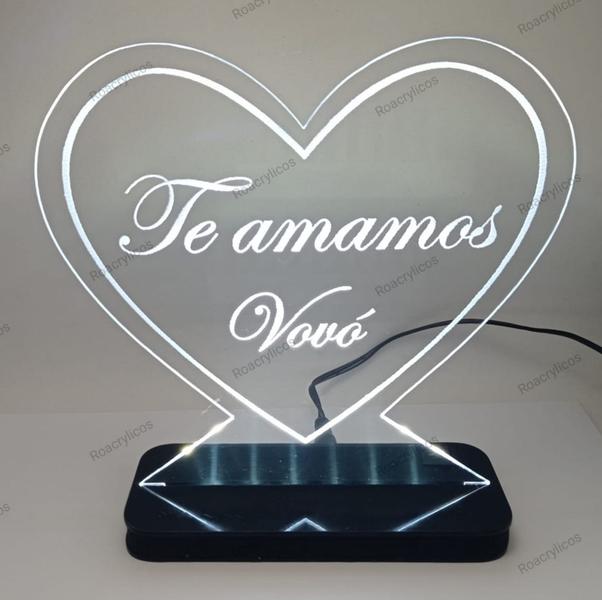 Imagem de Luminária Led Abajur de Mesa em Acrílico  Coração  - Presente Mamãe - Vovó