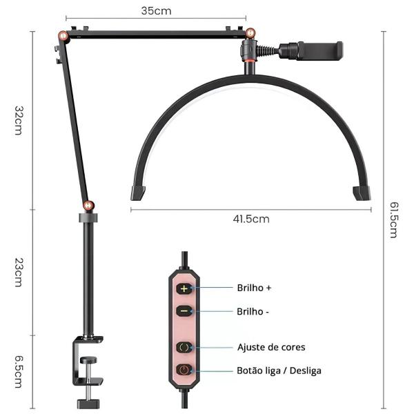 Imagem de Luminária Led Arco Meia Lua Mesa Para Estética Suporte Celular