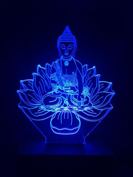 Imagem de Luminária Led, Buda, Budismo, Flor De Lotus, 16 Cores, Abajur, Decoração