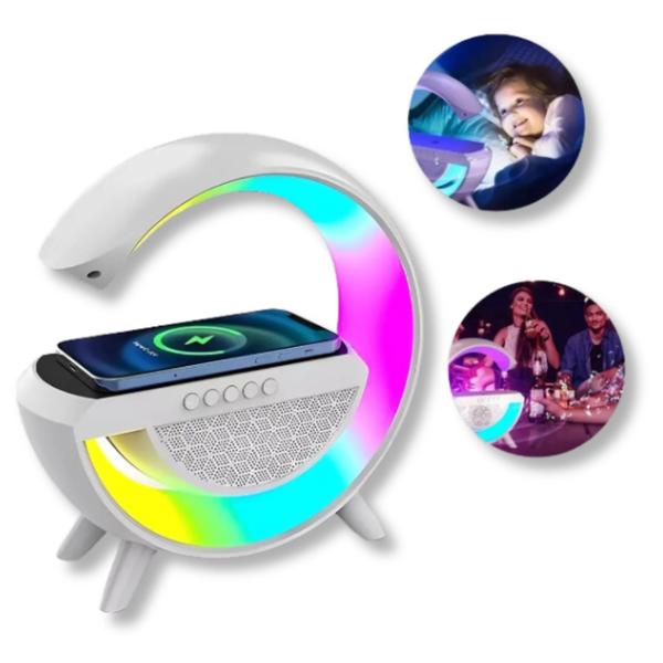 Imagem de Luminária Led c Caixa de Som Bluetooth Carregamento Indução RGB Iluminação G Speaker