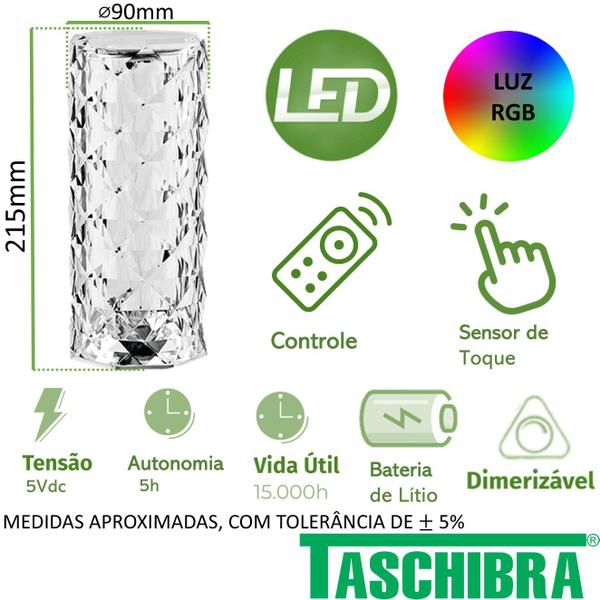 Imagem de Luminaria Led Crystal Touch RGB Controle Remoto 16 Cores