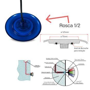 Imagem de Luminária LED de Piscina 18W corpo azul 12V 125mm rosca de 1/2 Branco quente 3000K