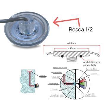 Imagem de Luminária LED de Piscina 4W corpo transparente 12V 63mm rosca de 1/2 Branco frio 6500K