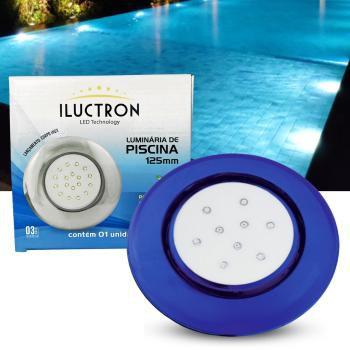 Imagem de Luminária LED de piscina 9W corpo azul 12V 125mm encaixe de 3/4 LED RGB