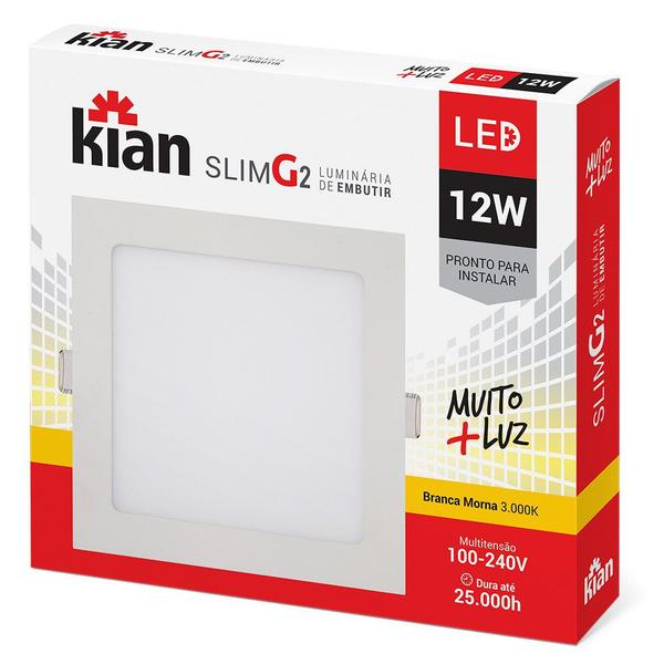 Imagem de Luminaria led embutir quadrada slim 12w 3000k kian