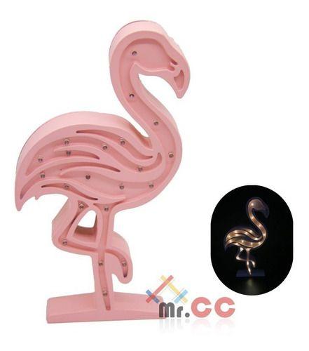 Imagem de Luminária Led Flamingo Mesa/parede Decor Festa  Mdf Madeira