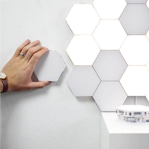 Imagem de Luminária Led Hexagonal Sem Fio Com 3 Peças Controle Armário