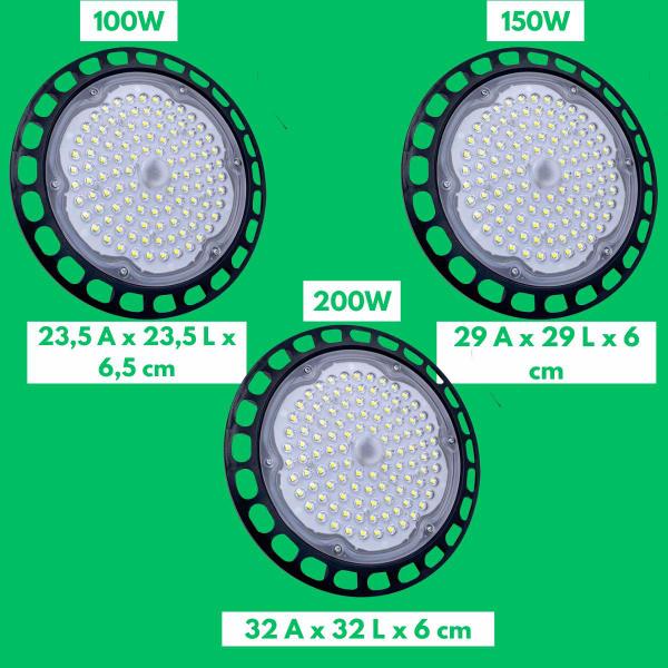 Imagem de Luminária Led High Bay 100w 150w 200w Ufo Industrial Bivolt Galpão Branco Frio 6500K