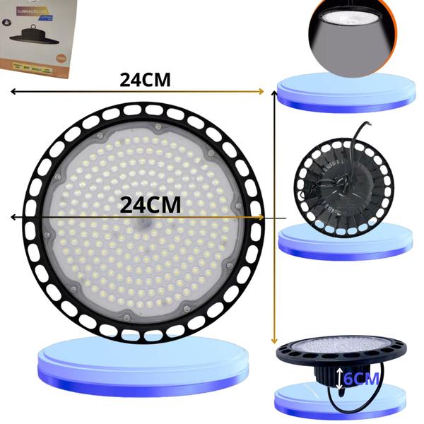 Imagem de Luminária Led Highbay Smd Ufo 100W Rua Galpão Industrial Branco Frio 6500k Bivolt 110v-220v Ip67