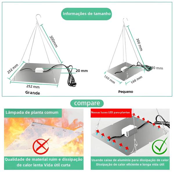 Imagem de Luminária LED para Crescimento de Plantas 1000W/2000W - Espectro Completo - Ideal para Hidroponia