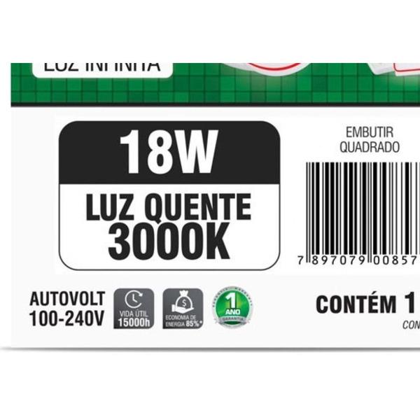 Imagem de Luminaria Led Plafon Taschibra Frameless Borda Infinita Embutir Quadrado 18W 3000K 12Cm