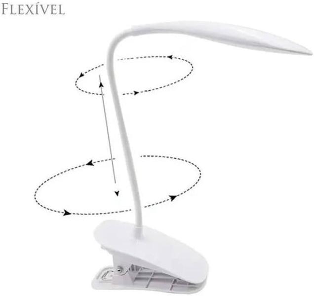 Imagem de Luminária Led Recarregável Para Mesa Flexível 360 Garra Clip