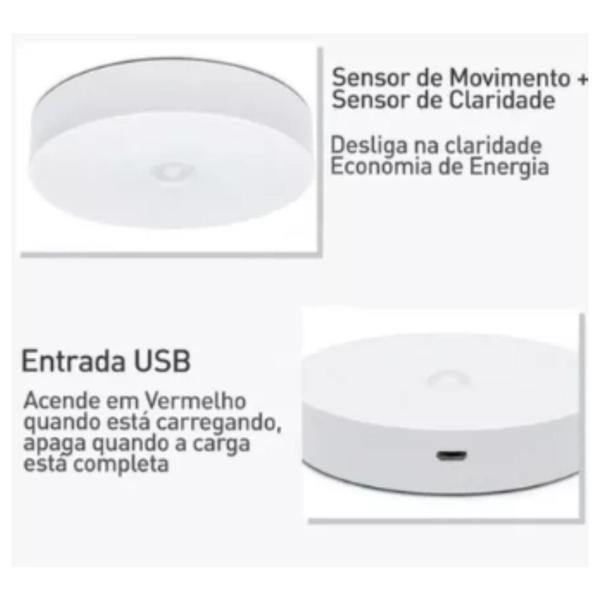 Imagem de Luminária Led Sem Fio Sensor Presença Bateria Recarregável