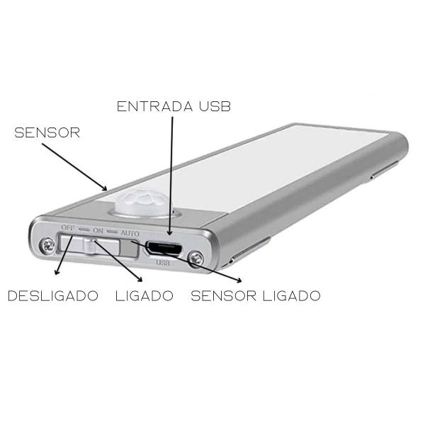 Luminária LED Sensor de Movimento Recarregável USB 40cm - KAEKA Imagem de Luminária LED Sensor de Movimento Recarregável USB 40cm