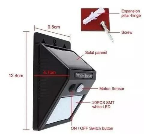 Imagem de Luminária Led Sensor De Presença Energia Solar 30 Leds