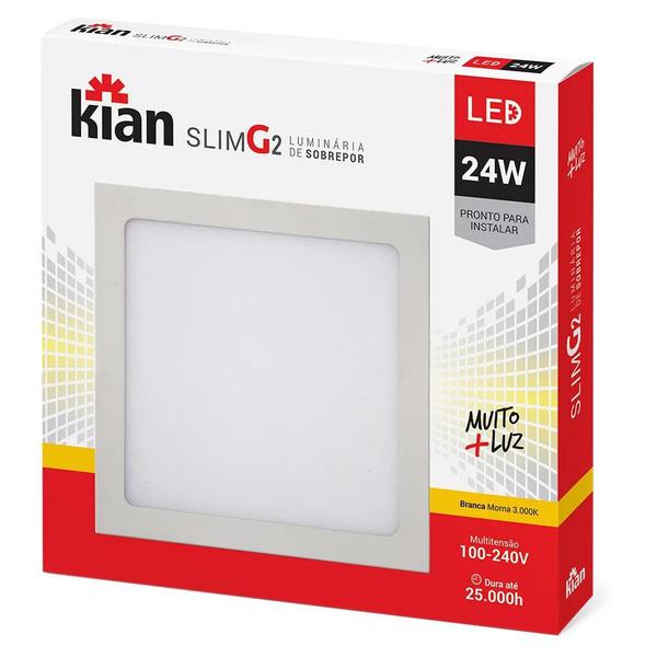 Imagem de Luminaria led sobrepor quadrada slim 24w 3000k kian