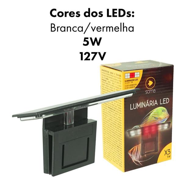 Imagem de Luminaria led soma x3 preta(5w)led branco/vermelho 127v