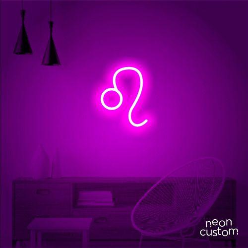 Imagem de luminaria letreiro Neon Led Signo Leão 80x65 luminoso decoração p/ selfie